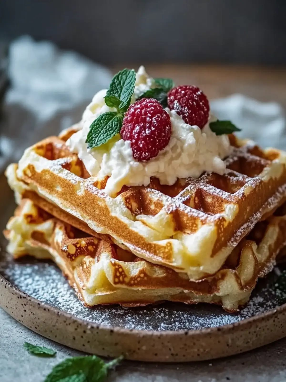 Knusprige salzige Waffeln mit Schinken und Käse