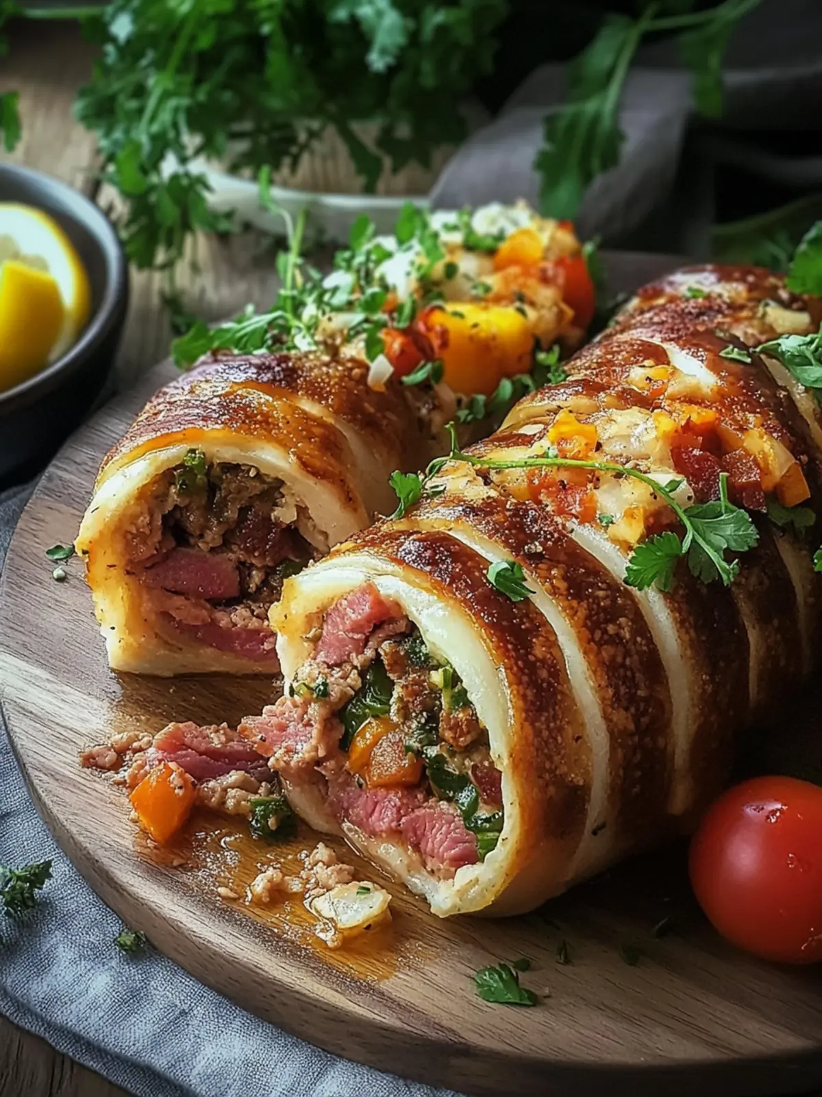 Teig gerollt mit Hackfleisch