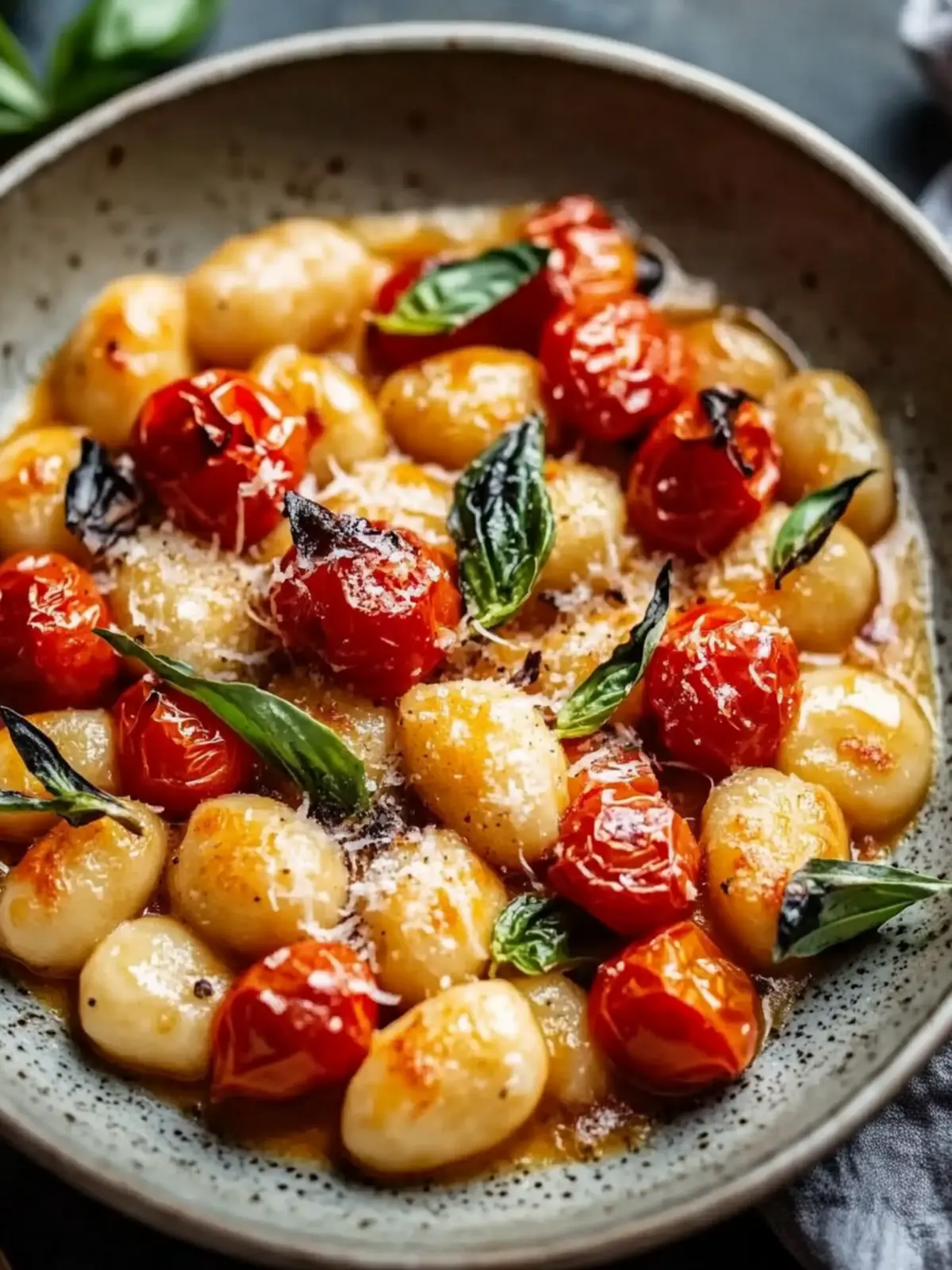 Delicious creamy gnocchi with roasted tomatoes and coconut