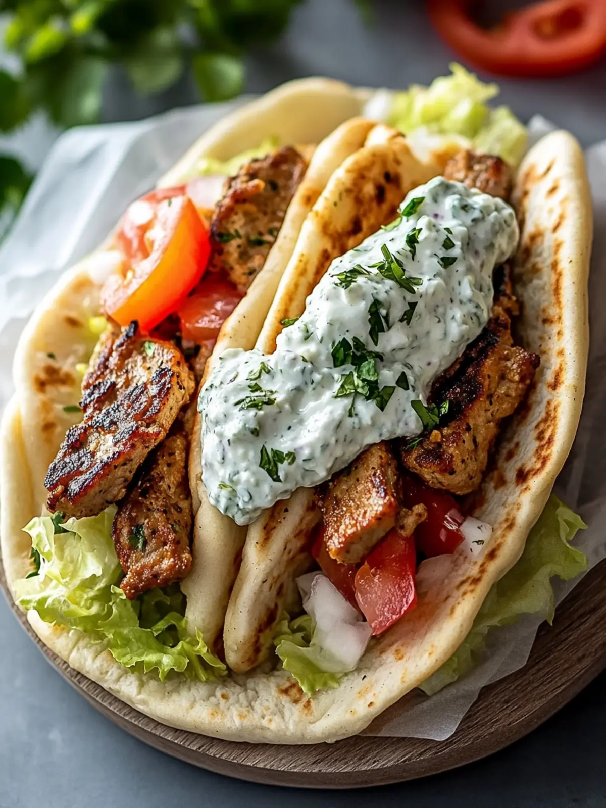 Leckere Mini Gyros mit Hähnchen und Feta Tzatziki Rezept