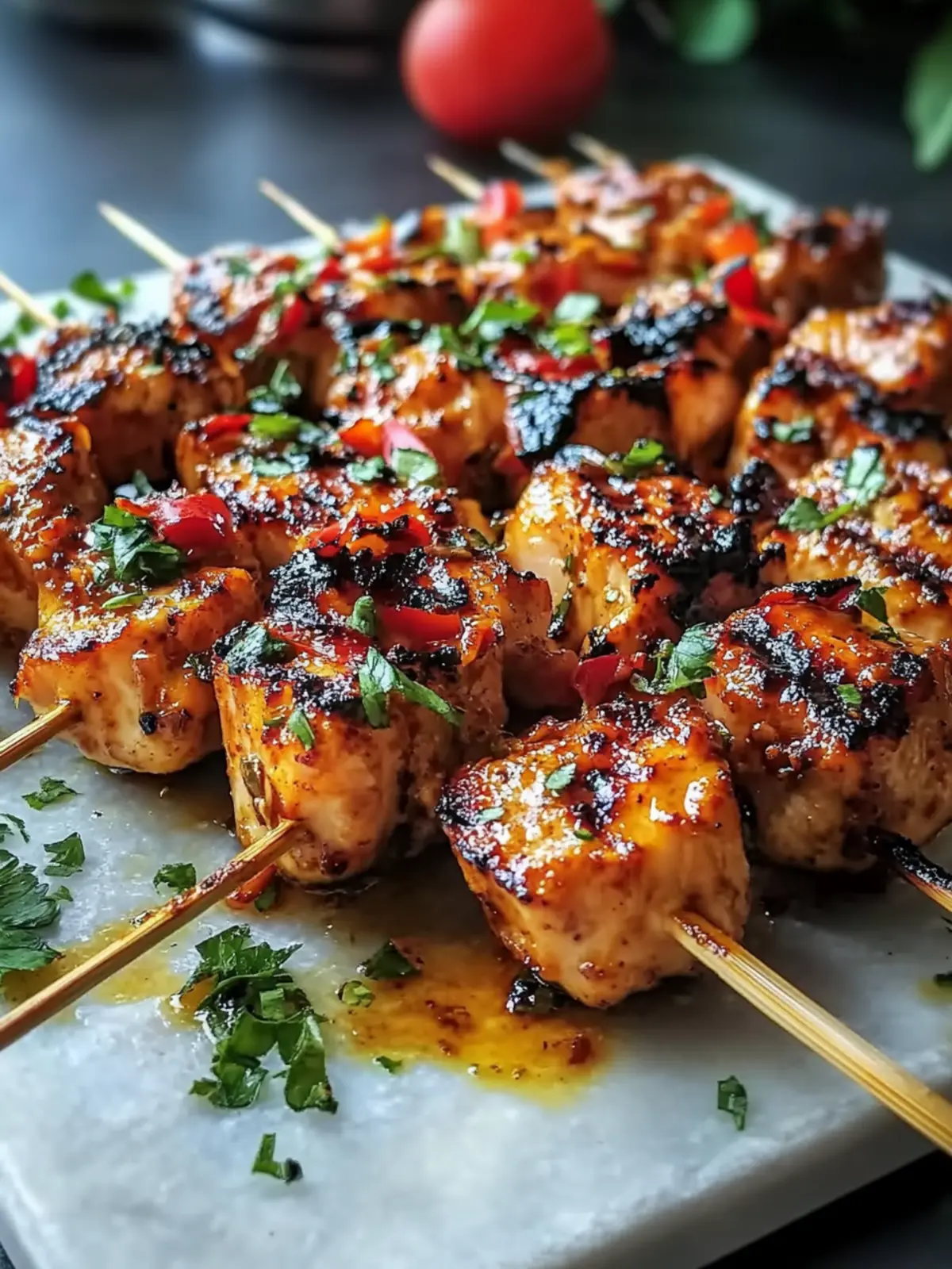 Gegrillte Hähnchenspieße mit Gartenkräuter-Honigmarinade