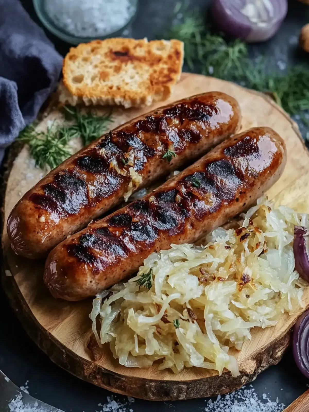 Gemütliche Bratwurst mit würzigem Sauerkraut
