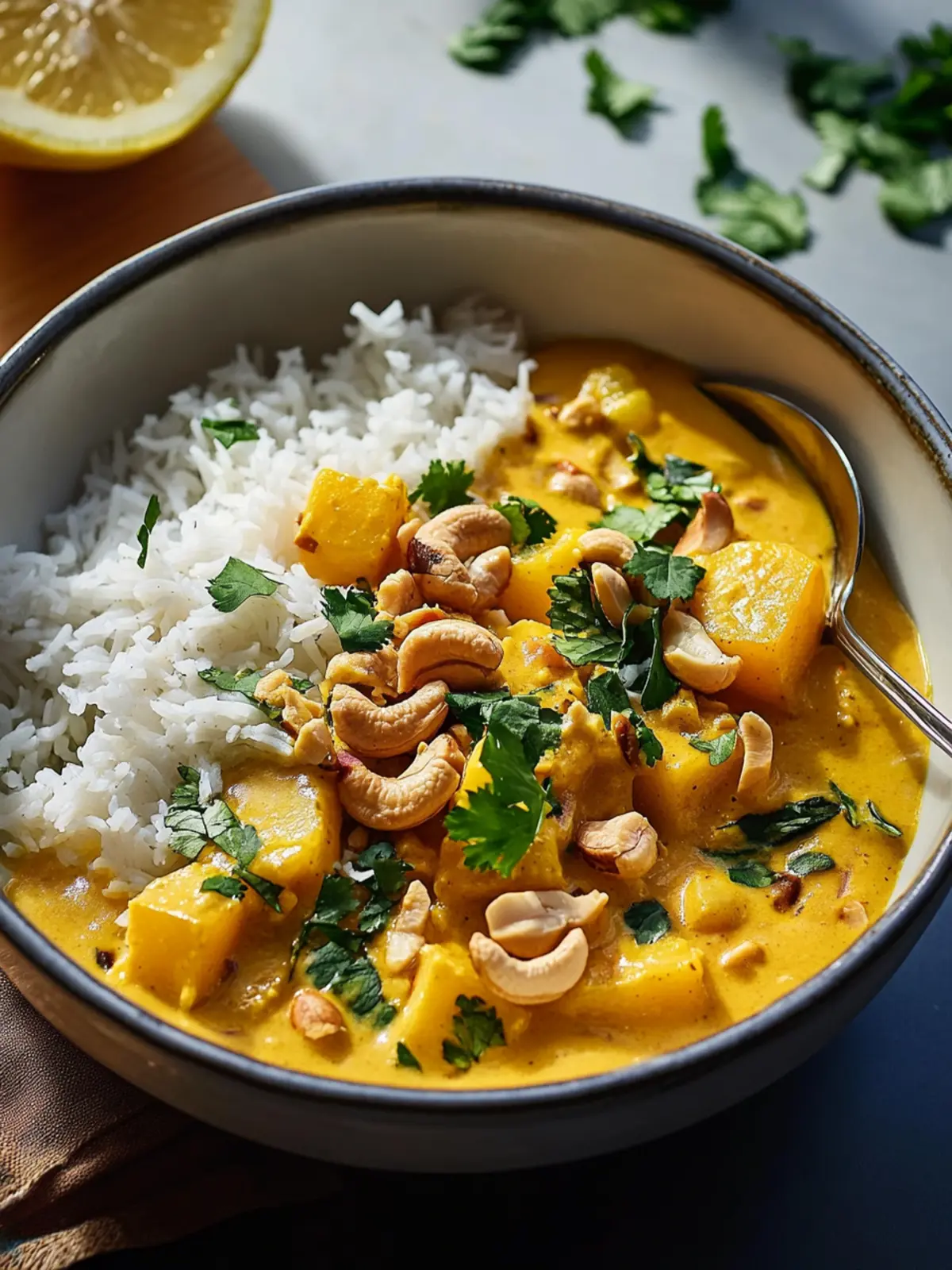 Cremiges Süßkartoffelcurry mit Cashews