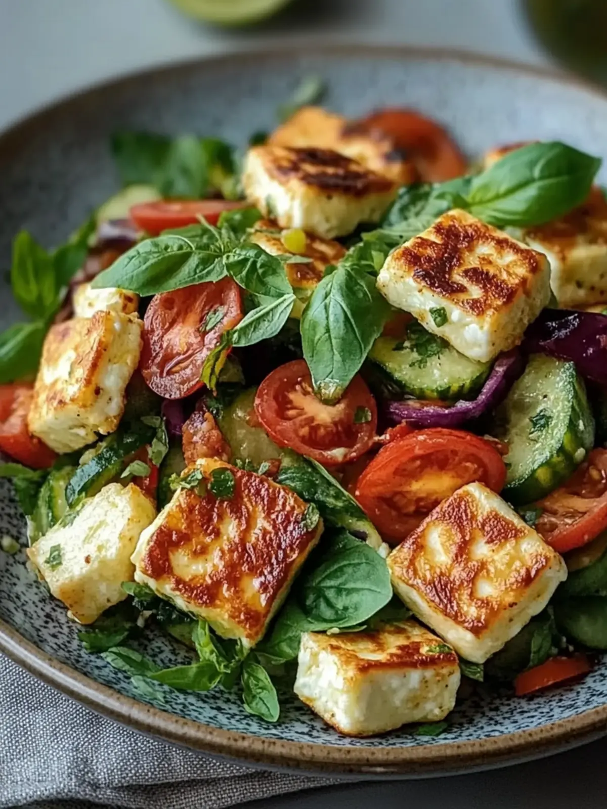 Kritharaki-Salat mit Halloumi-Croutons