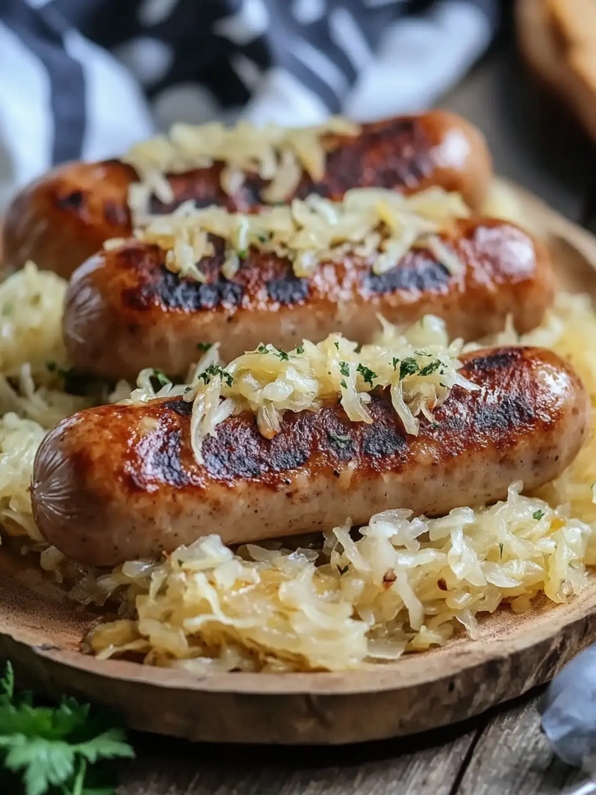 Gemütliche Bratwurst mit würzigem Sauerkraut