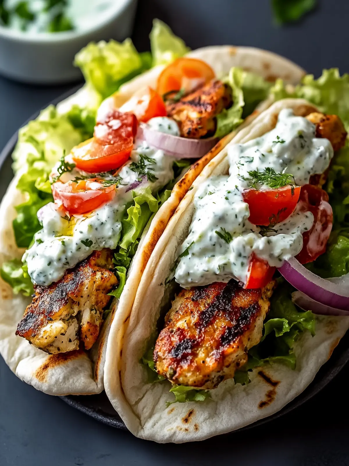 Leckere Mini Gyros mit Hähnchen und Feta Tzatziki Rezept