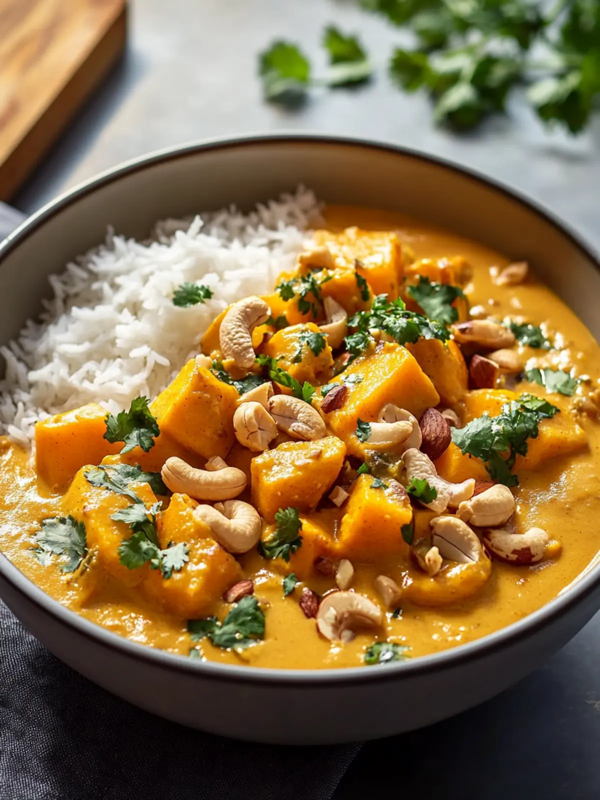 Cremiges Süßkartoffelcurry mit Cashews