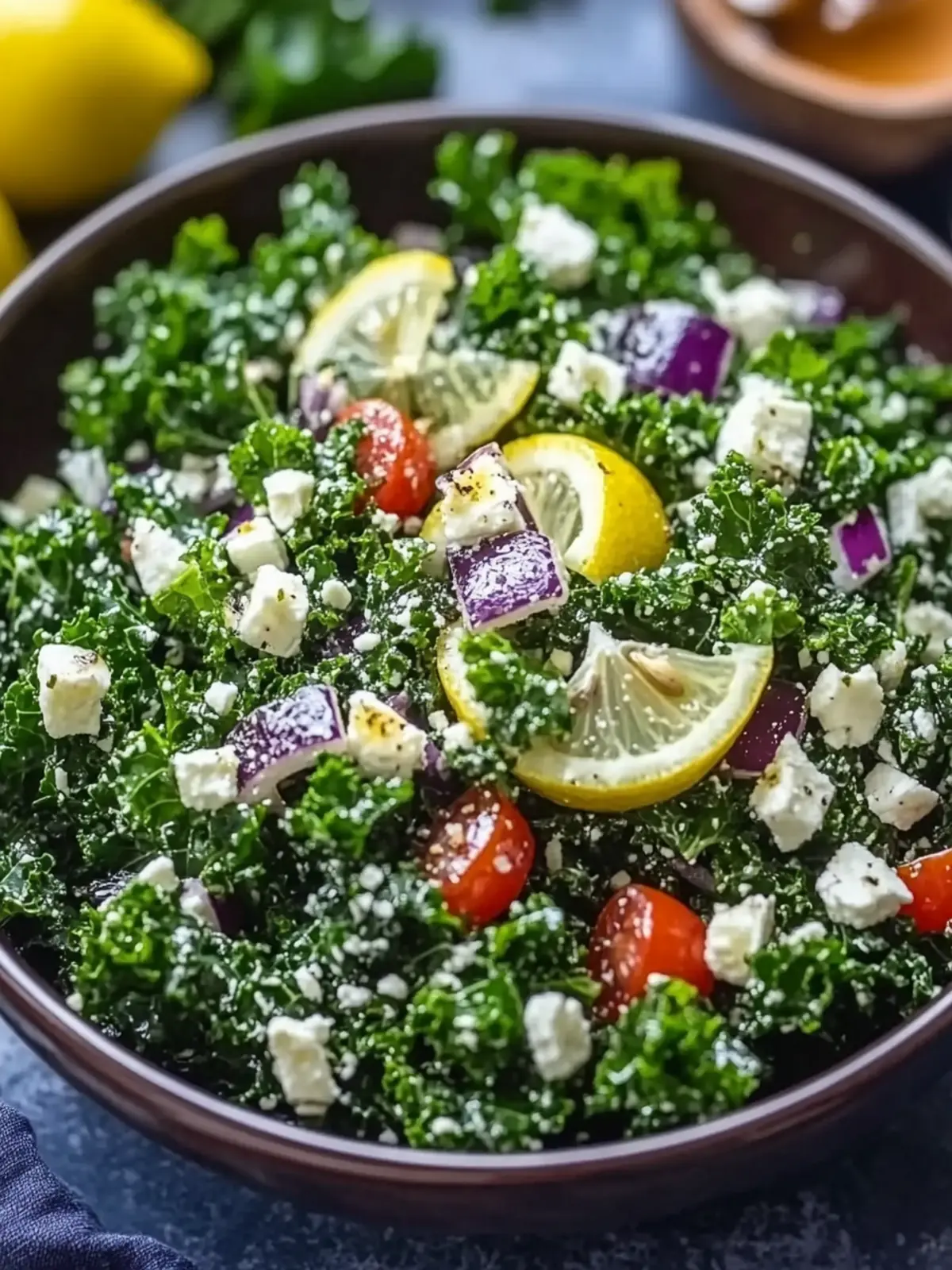 Greek kale salad with lemon olive oil dressing