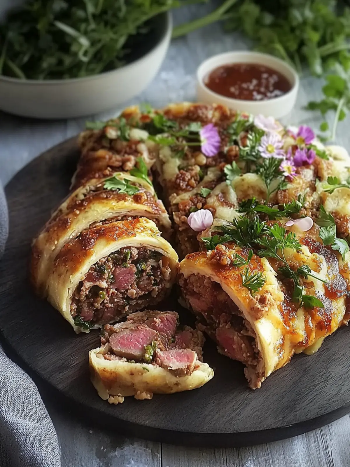 Teig gerollt mit Hackfleisch