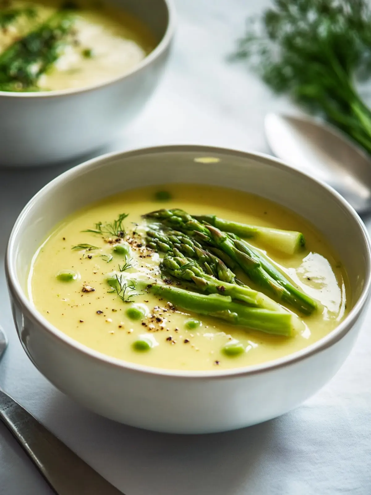 Spargel soup with vegetables and asparagus pieces