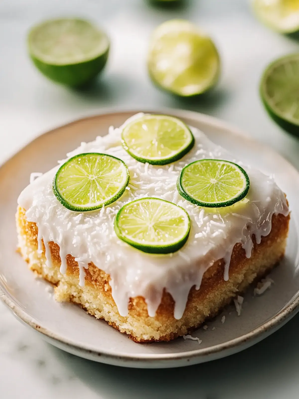 Simple coconut milk sheet cake with fresh lime glaze