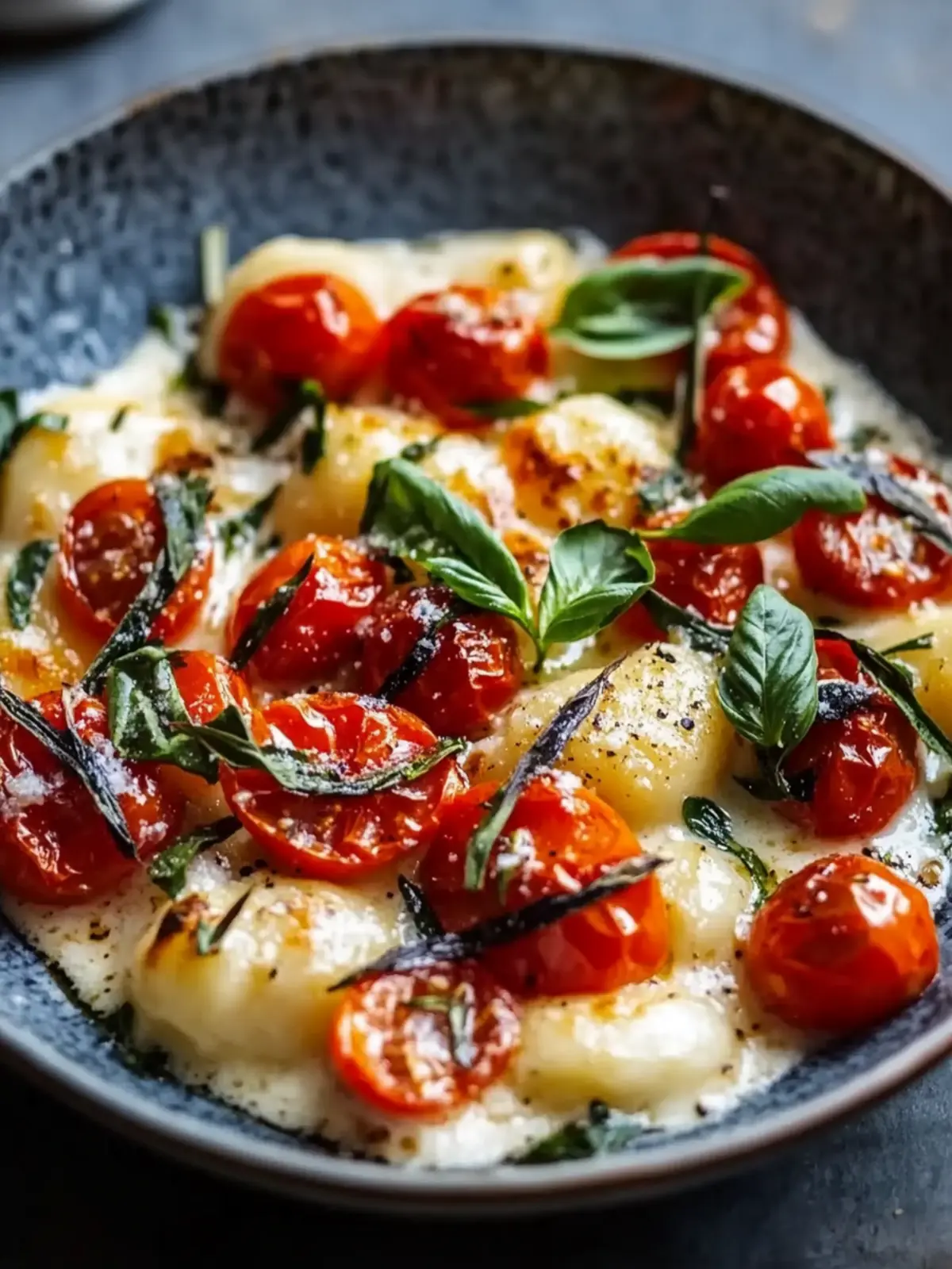 Delicious creamy gnocchi with roasted tomatoes and coconut