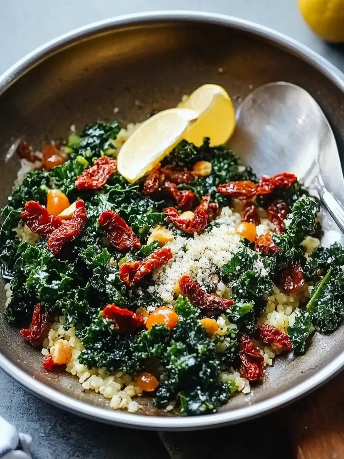 Quick kale skillet dish with sun-dried tomatoes