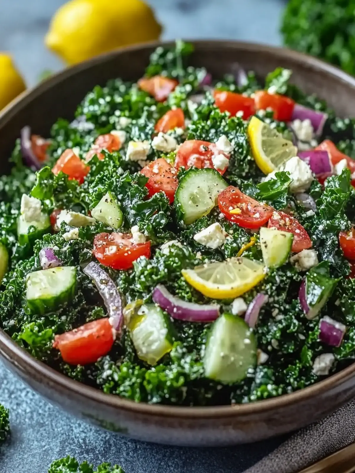 Greek kale salad with lemon olive oil dressing