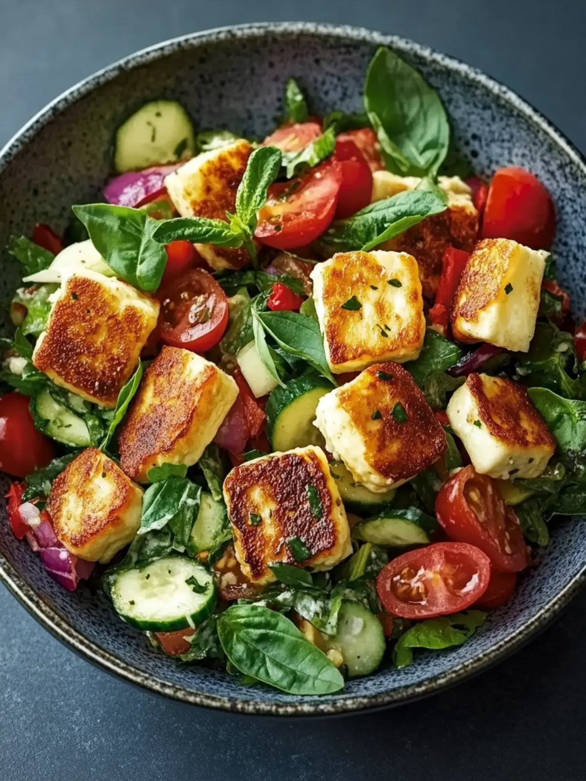 Kritharaki-Salat mit Halloumi-Croutons