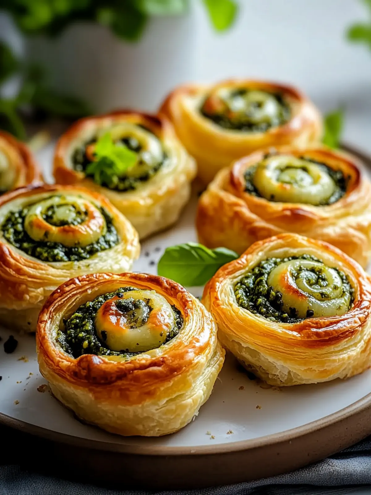 Crispy Mini Puff Pastry Snails with Pesto & Cheese