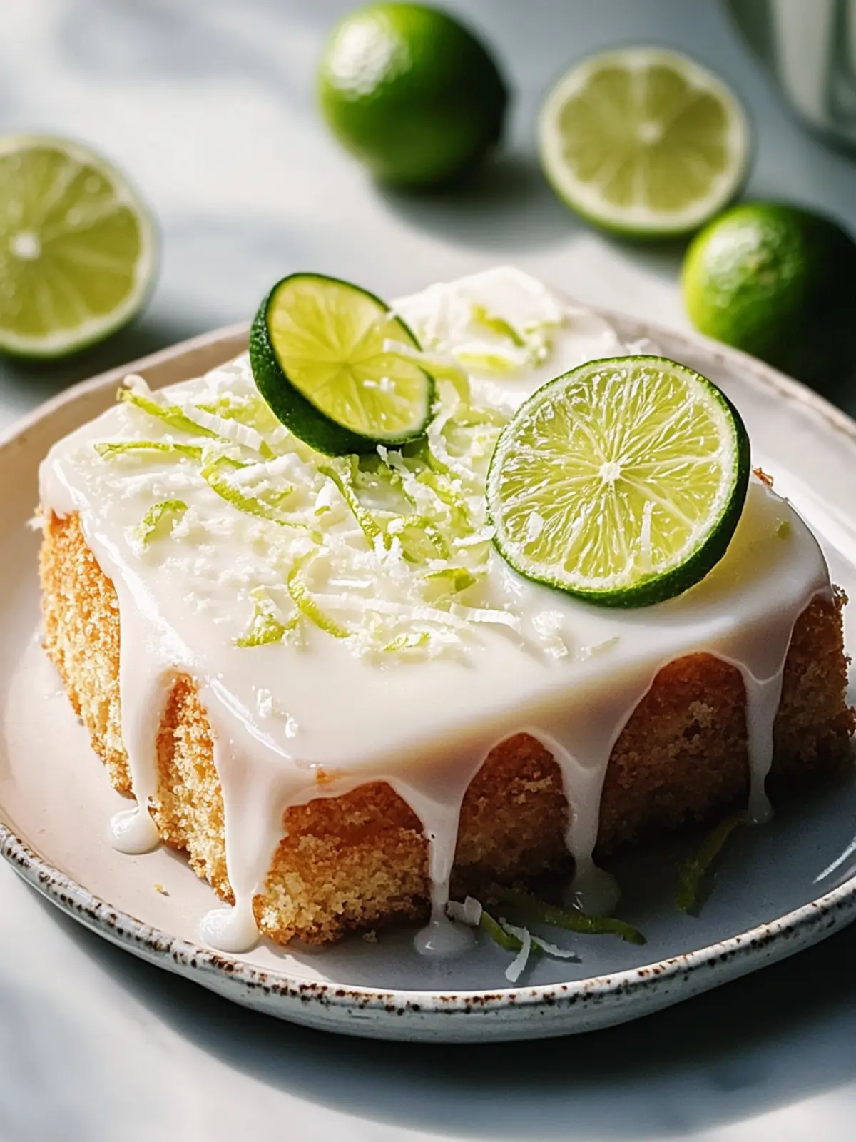 Simple coconut milk sheet cake with fresh lime glaze
