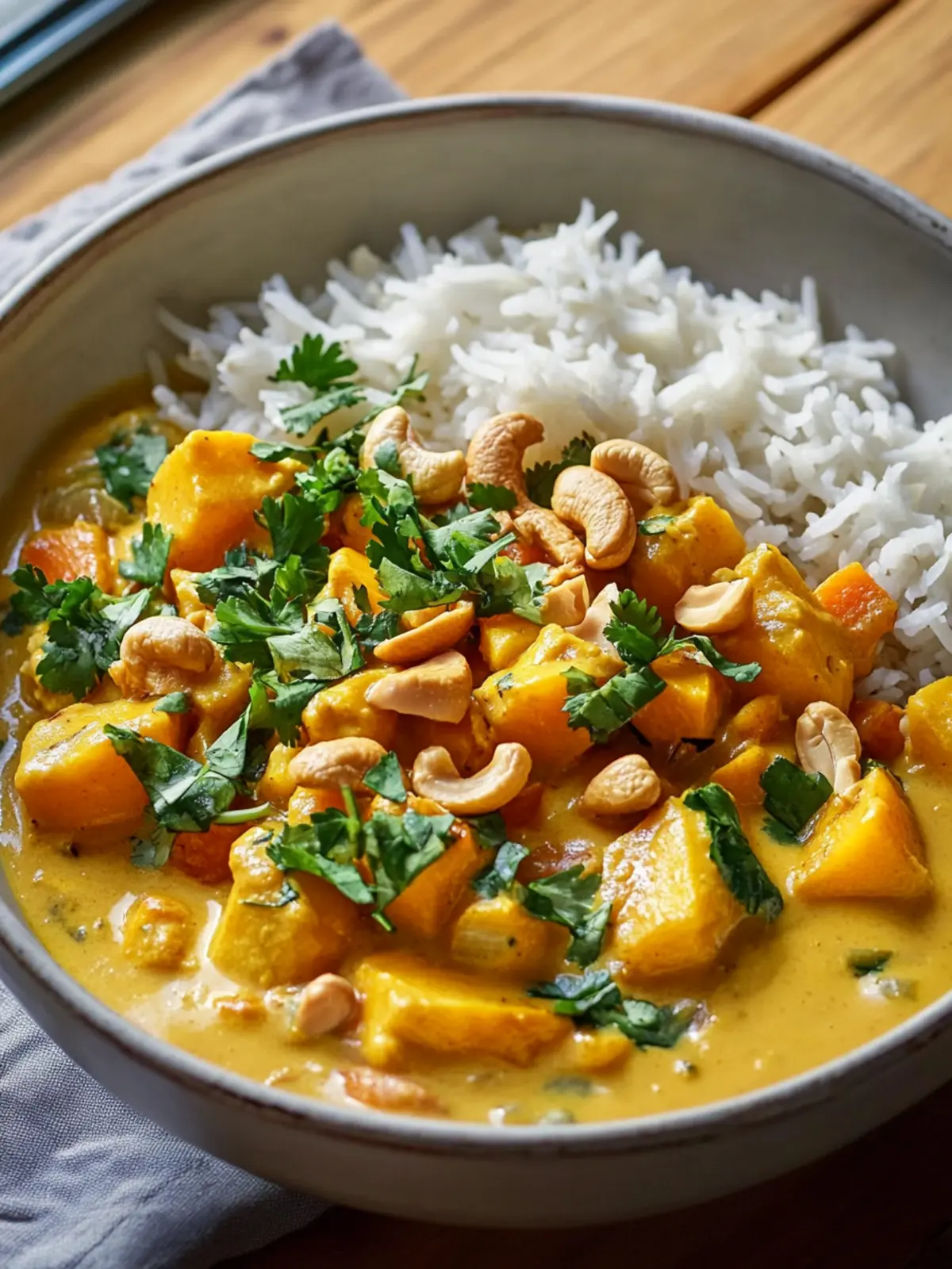 Cremiges Süßkartoffelcurry mit Cashews