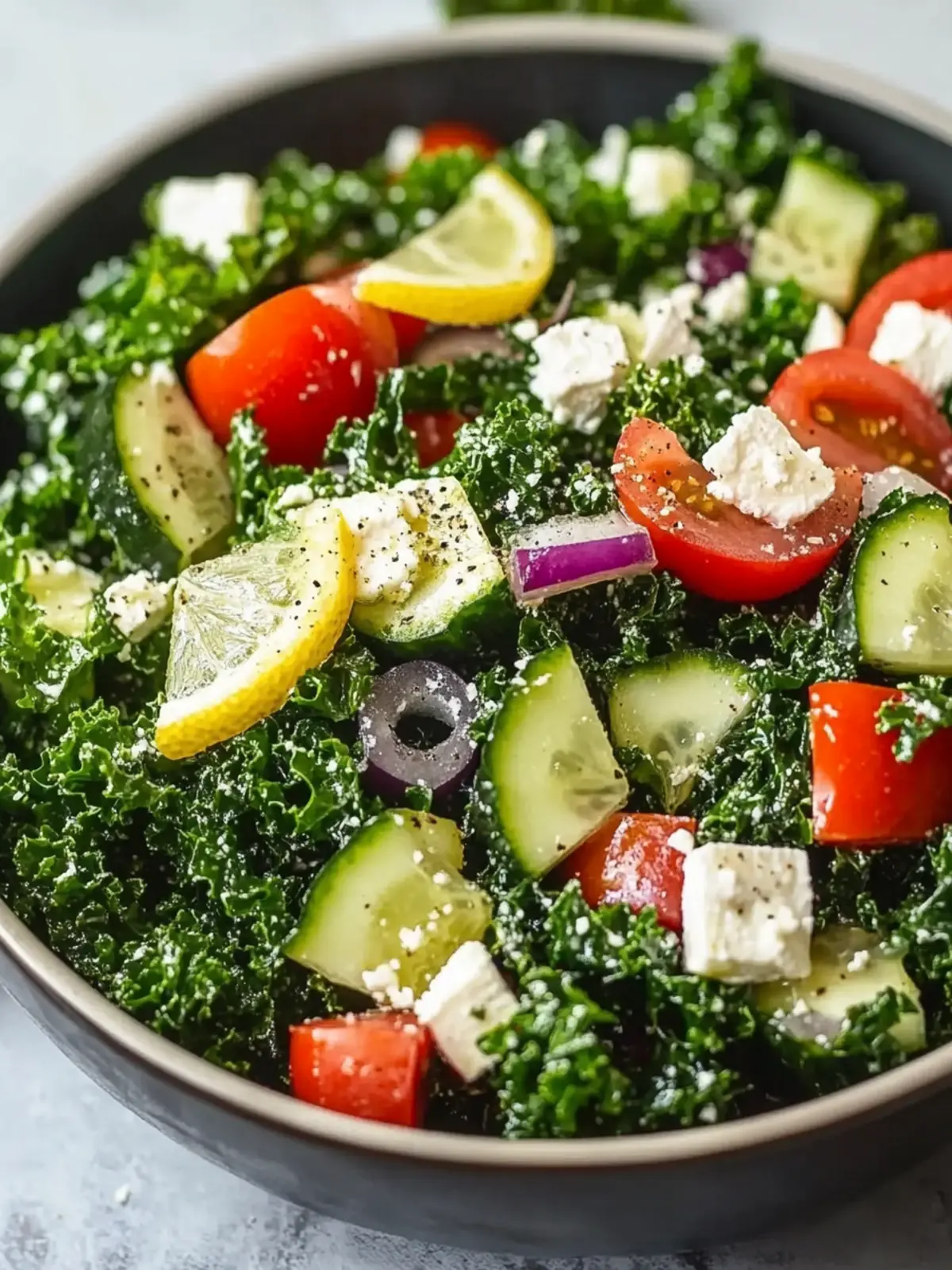 Greek kale salad with lemon olive oil dressing