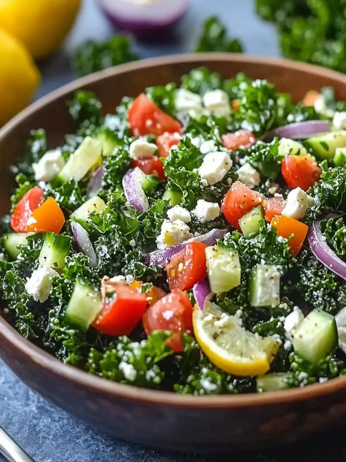 Greek kale salad with lemon olive oil dressing