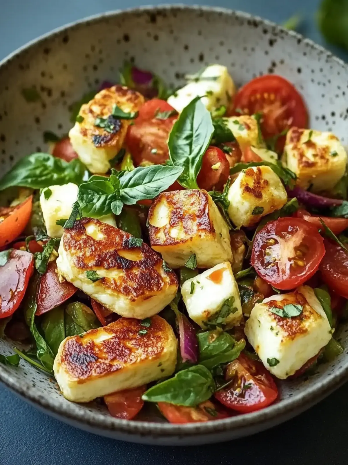 Kritharaki-Salat mit Halloumi-Croutons