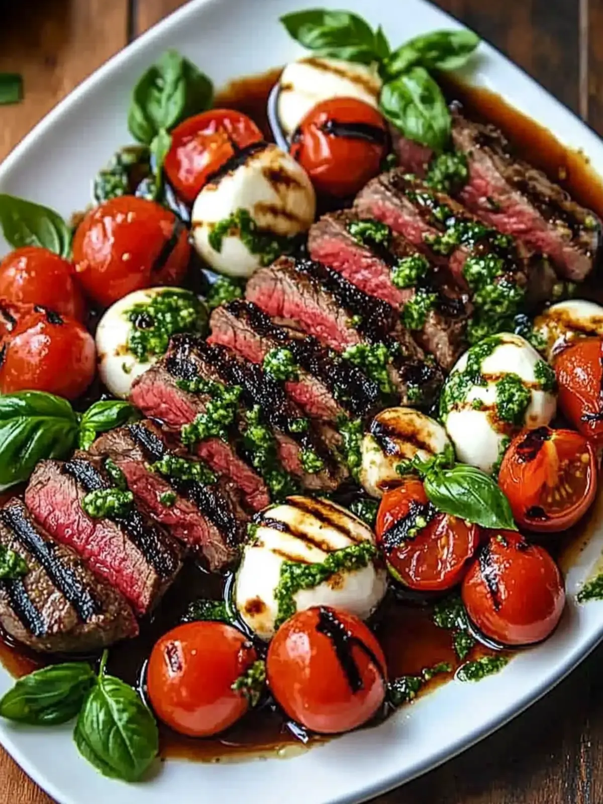 Grilled Balsamic Steak Caprese with Mozzarella, Tomatoes, and Basil