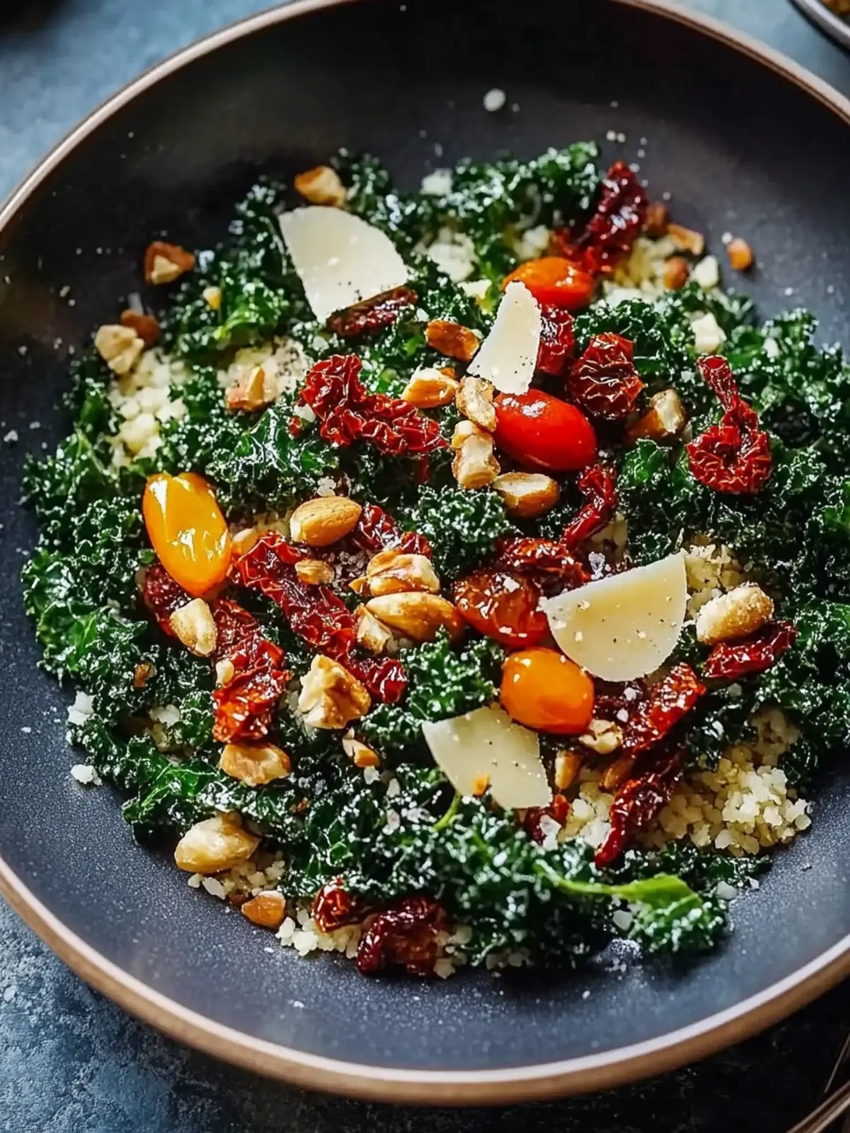 Quick kale skillet dish with sun-dried tomatoes
