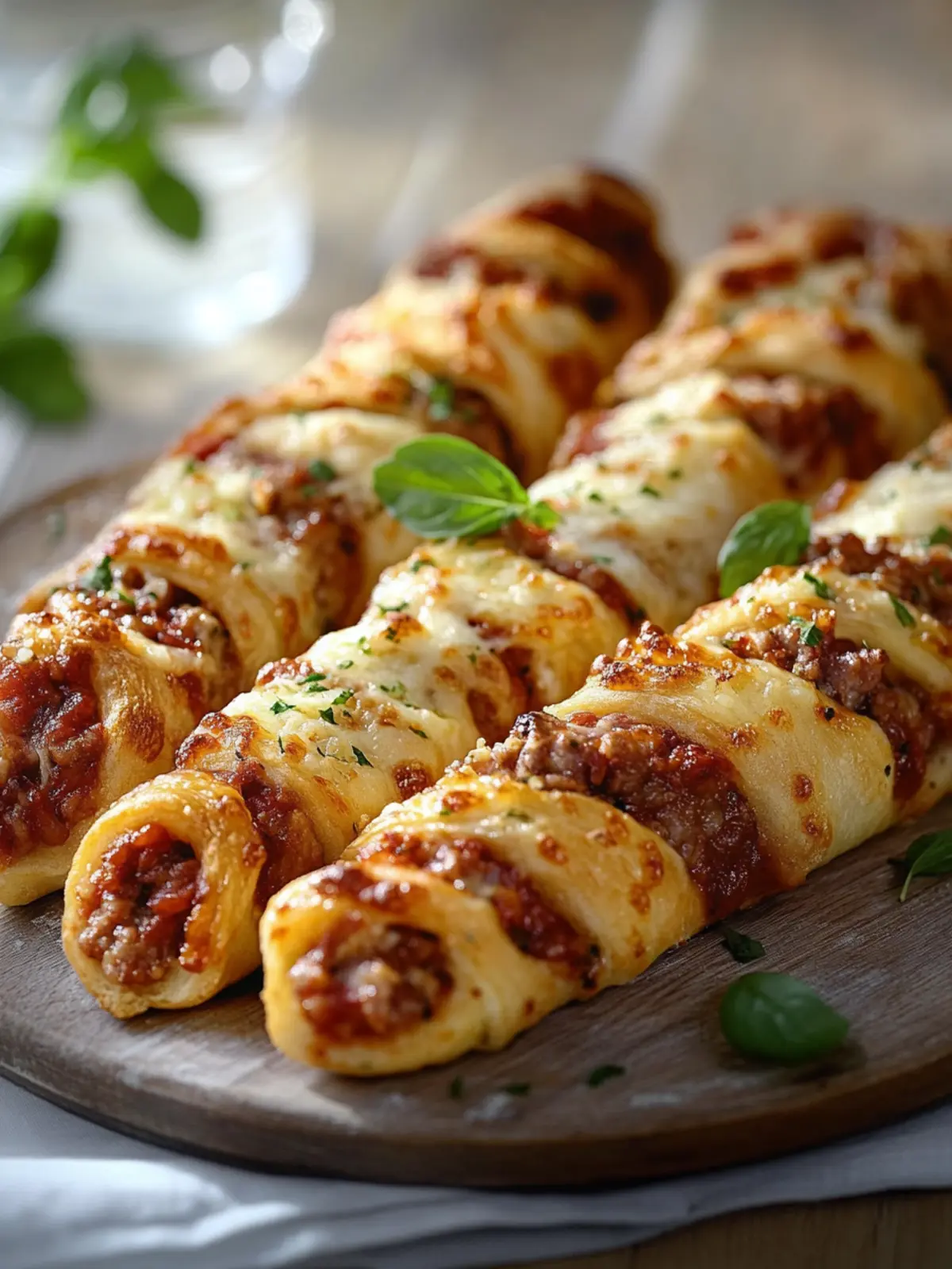 Leckere Pizzastangen Twists mit Rindfleisch und Parmesan