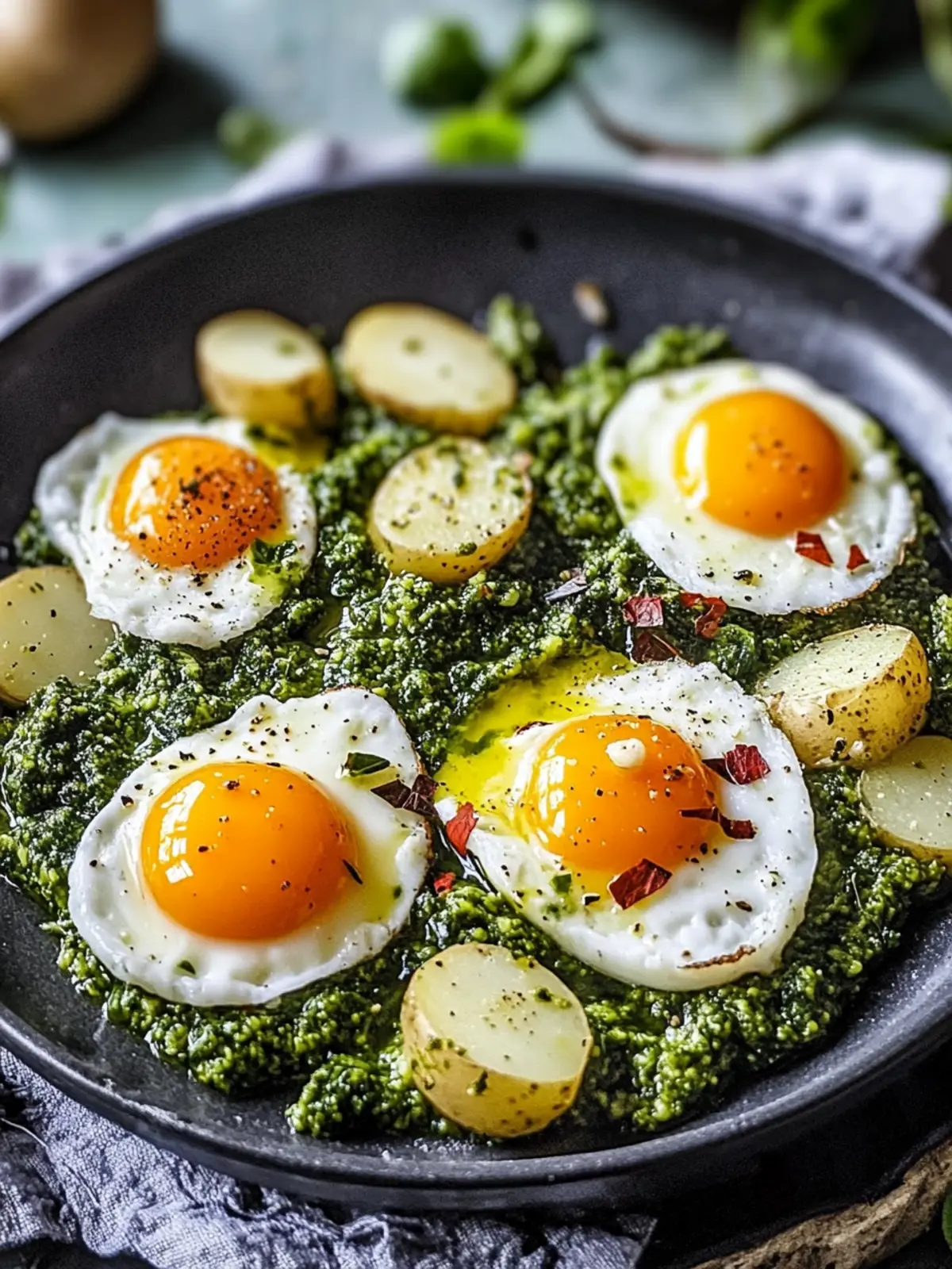 Pesto Eggs & Potato Pan for Quick Cooking