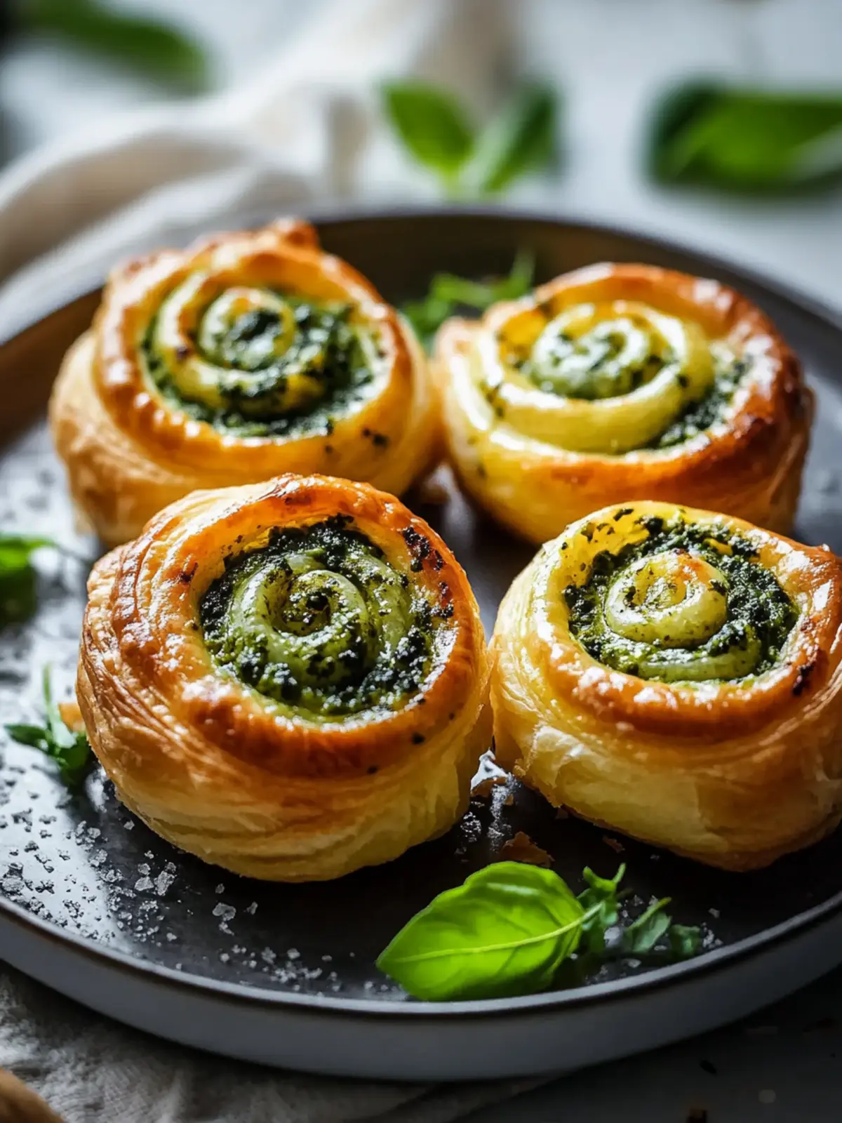 Crispy Mini Puff Pastry Snails with Pesto & Cheese