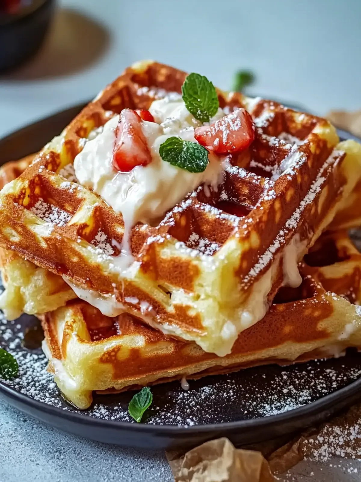 Knusprige salzige Waffeln mit Schinken und Käse