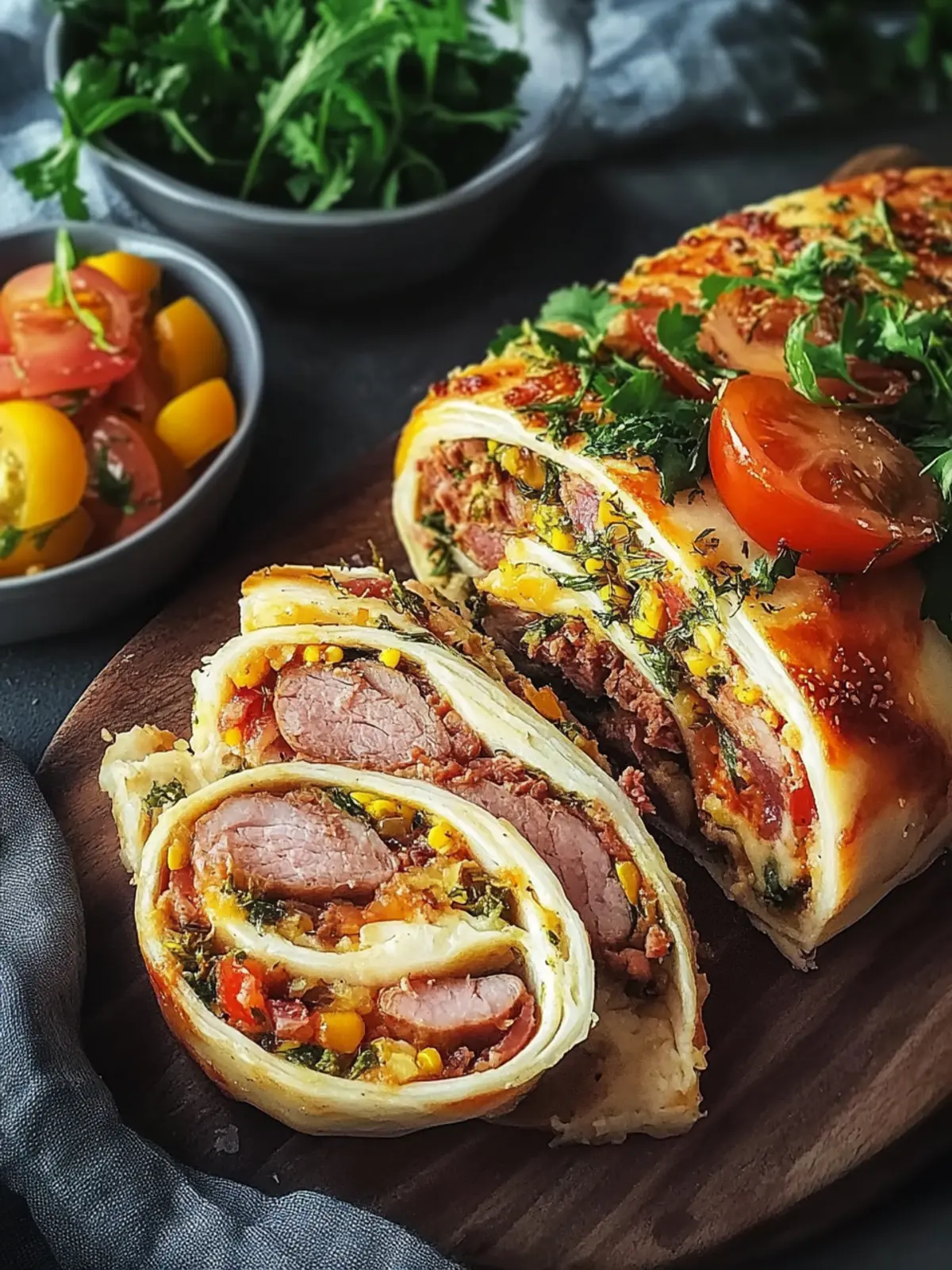 Teig gerollt mit Hackfleisch