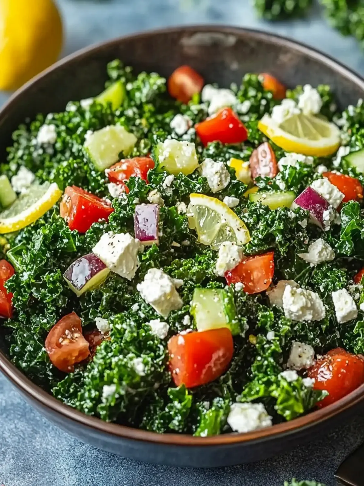 Greek kale salad with lemon olive oil dressing