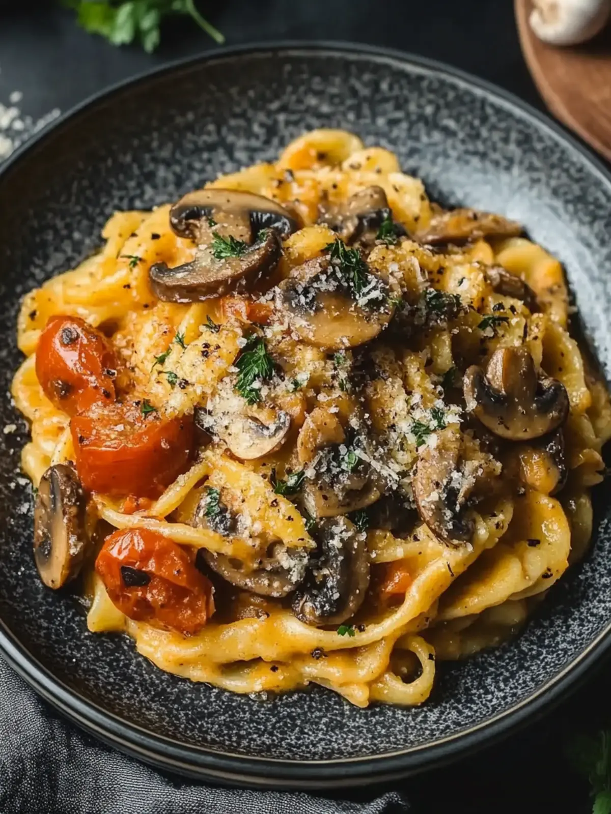 Paprika Spätzle mit Champignons