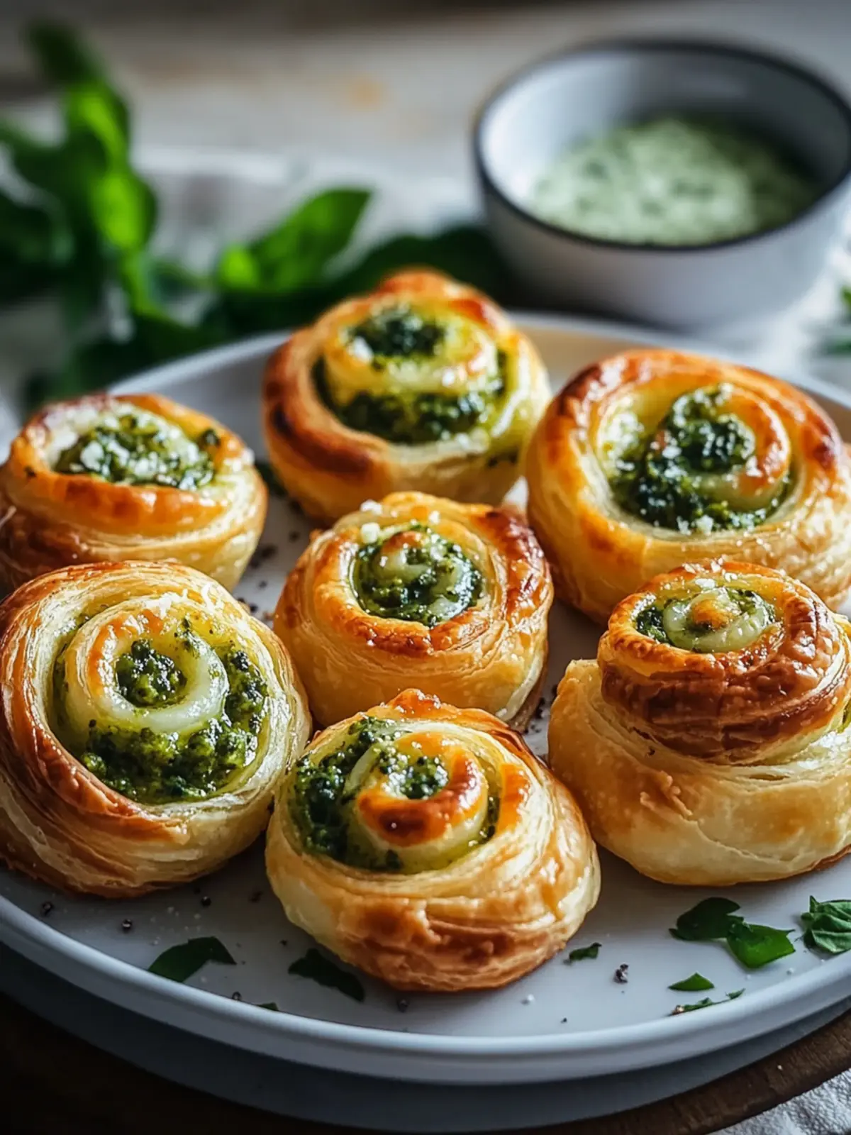 Crispy Mini Puff Pastry Snails with Pesto & Cheese