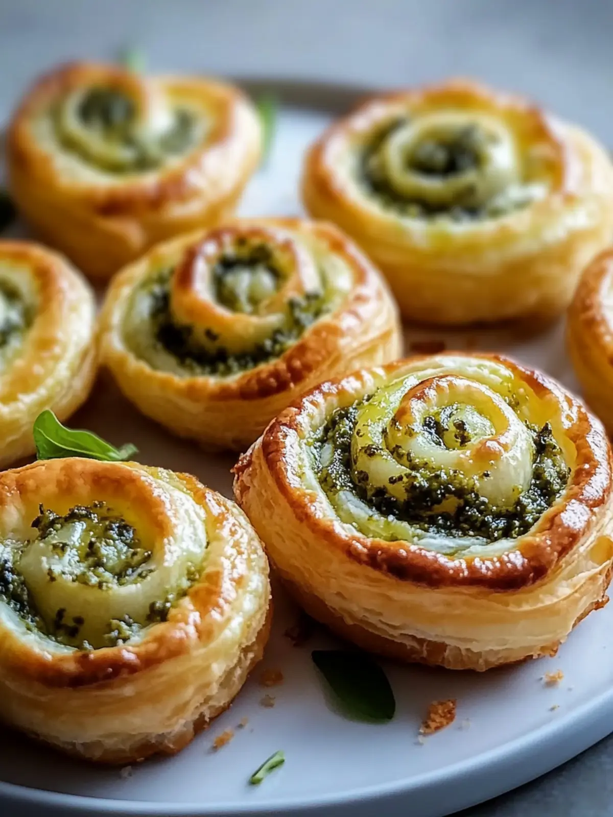 Crispy Mini Puff Pastry Snails with Pesto & Cheese