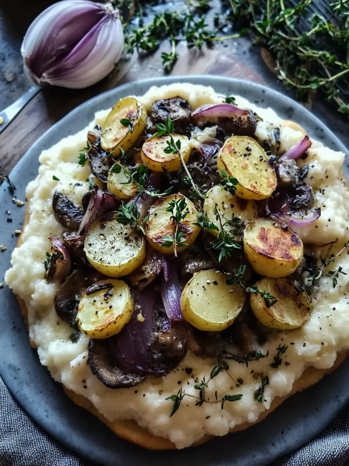 Pilzpfanne mit Rosenkohl und Kartoffelpüree