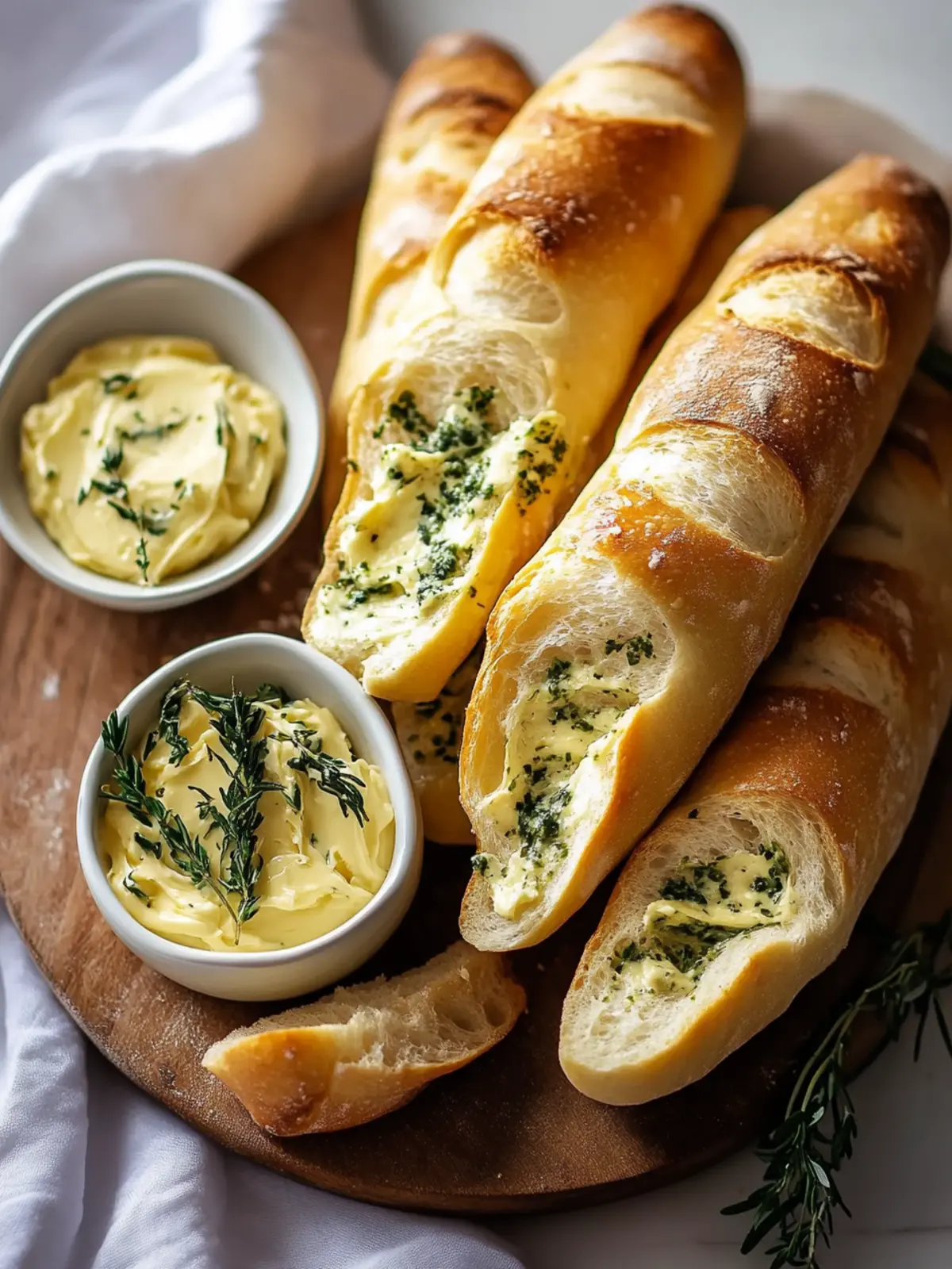 Delicious stick bread with herb butter for dipping