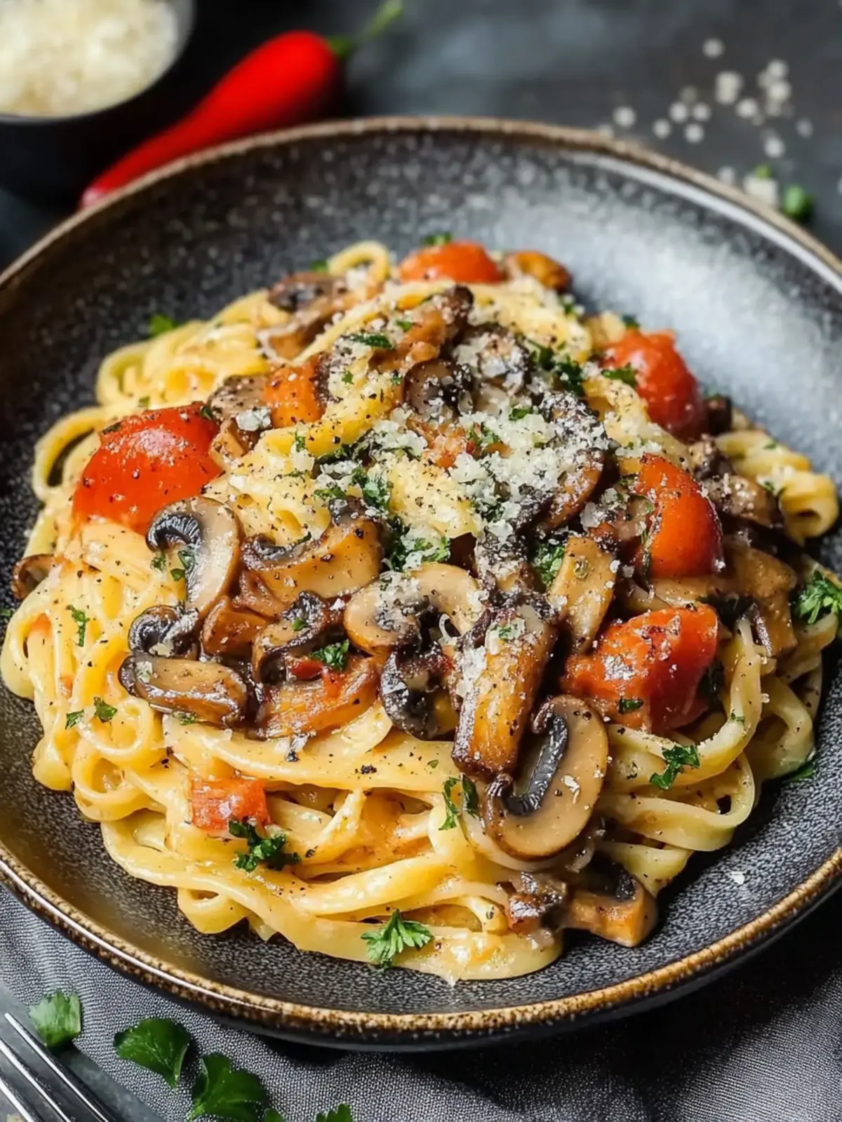 Paprika Spätzle mit Champignons