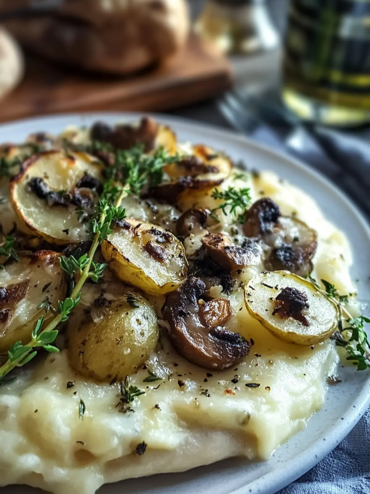 Pilzpfanne mit Rosenkohl und Kartoffelpüree