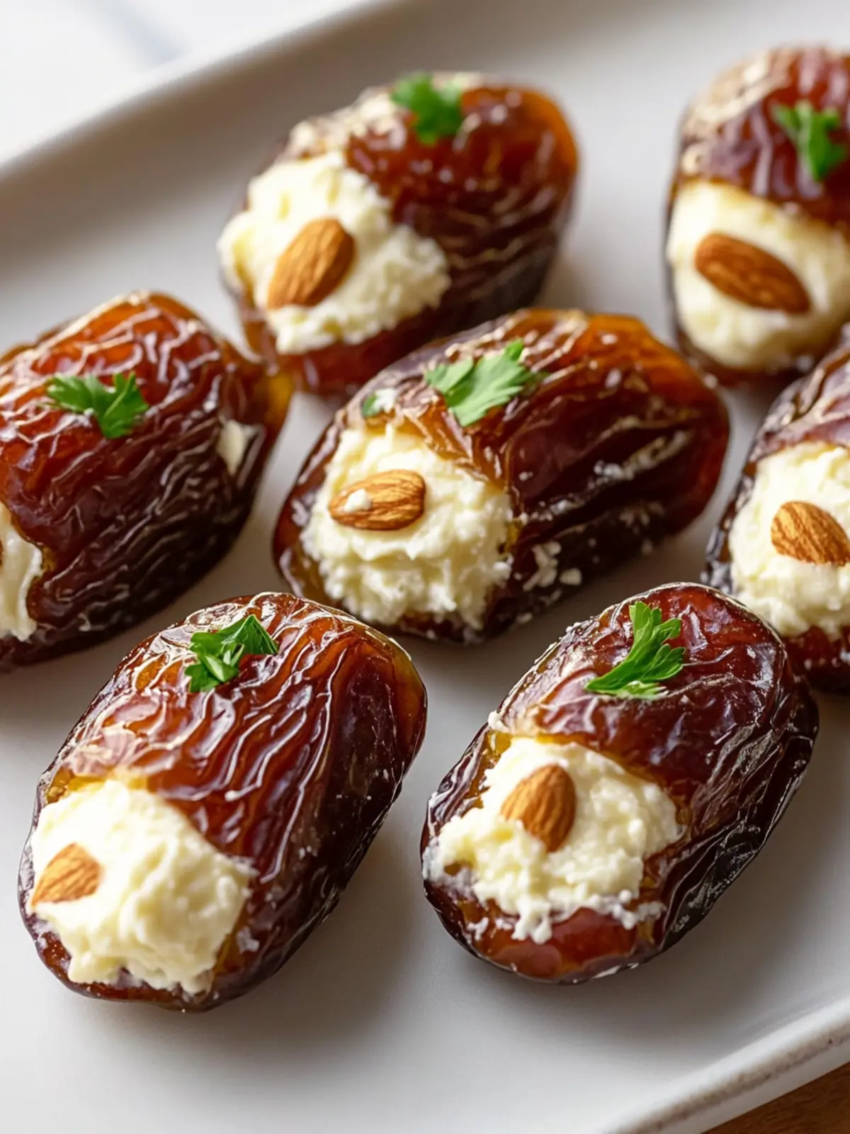 Sweet-salty dates with cream cheese almond filling