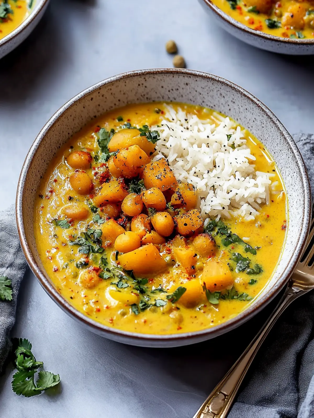 Kohlrabi-Curry mit gerösteten Kichererbsen