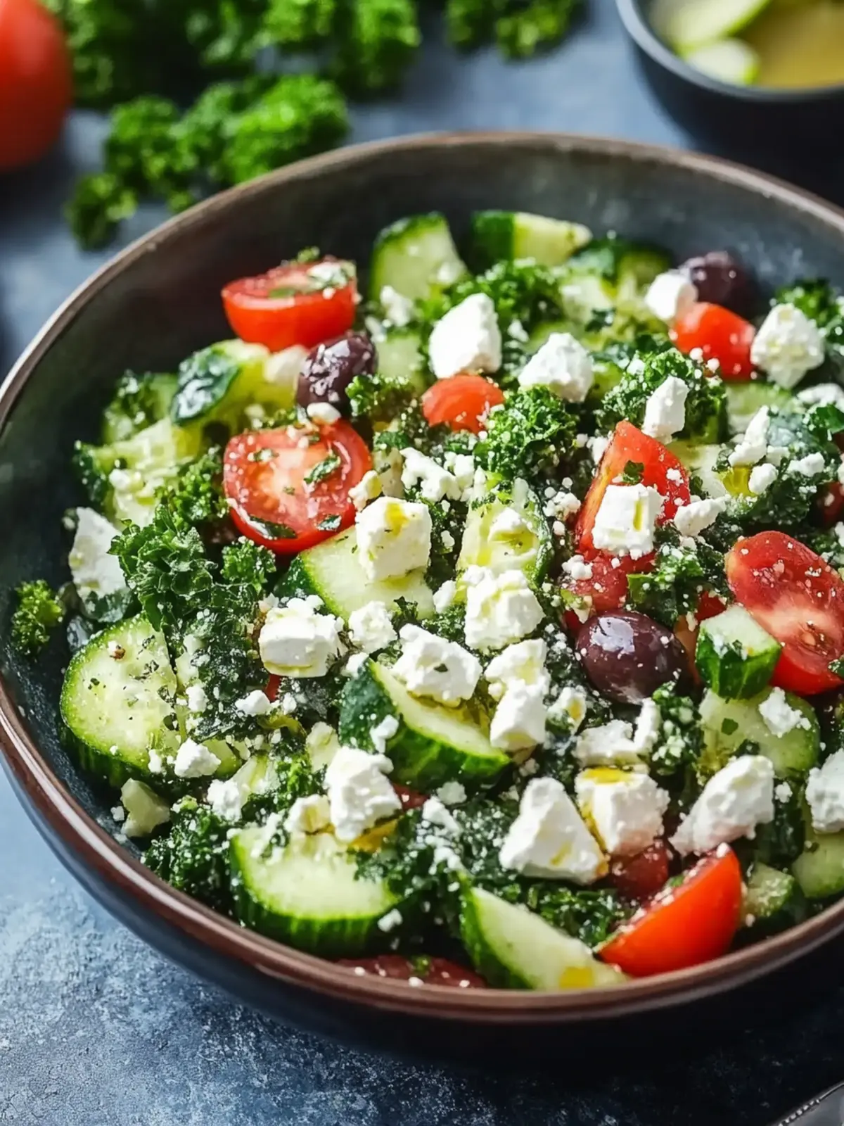 Griechischer Grünkohlsalat mit Zitronen-Olivenöl-Dressing