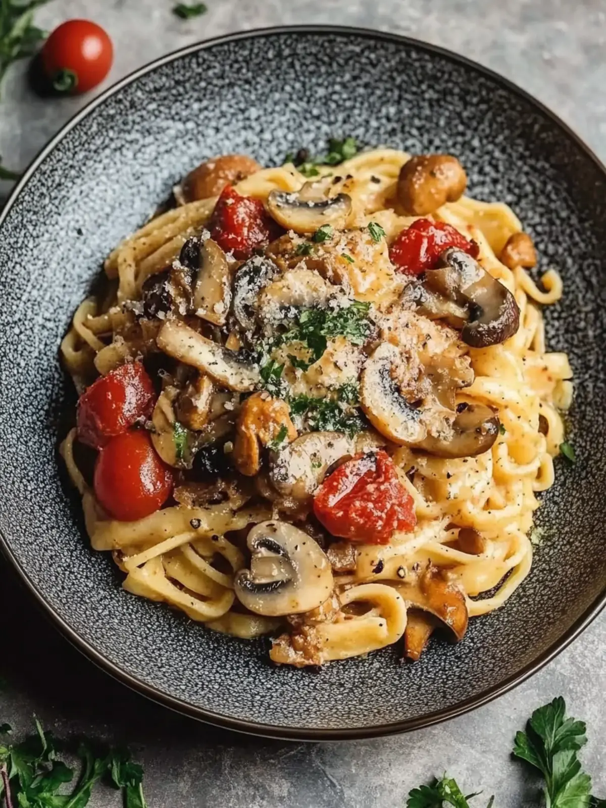 Paprika Spätzle mit Champignons