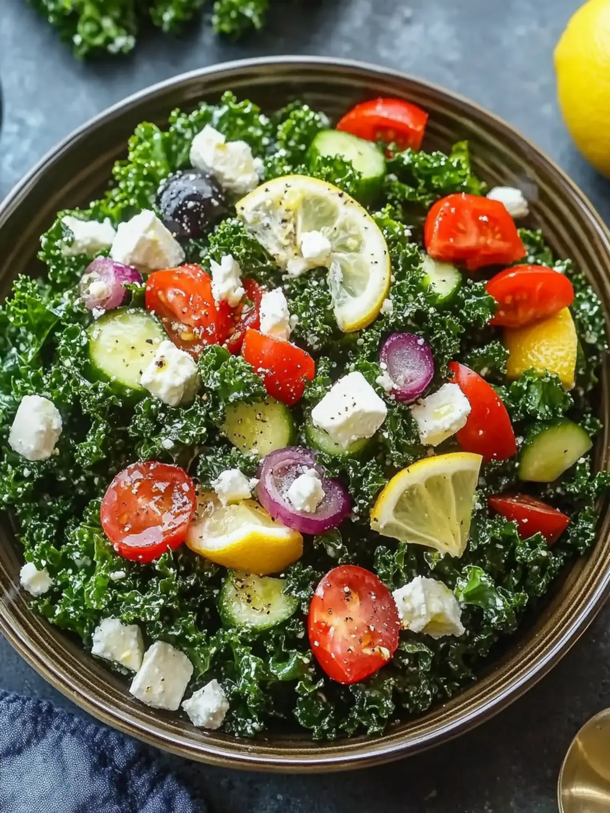 Greek kale salad with lemon olive oil dressing