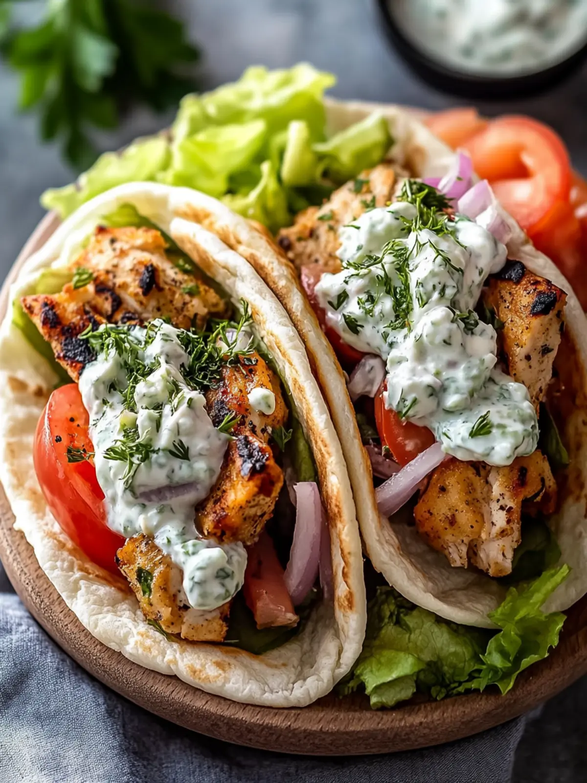Leckere Mini Gyros mit Hähnchen und Feta Tzatziki Rezept