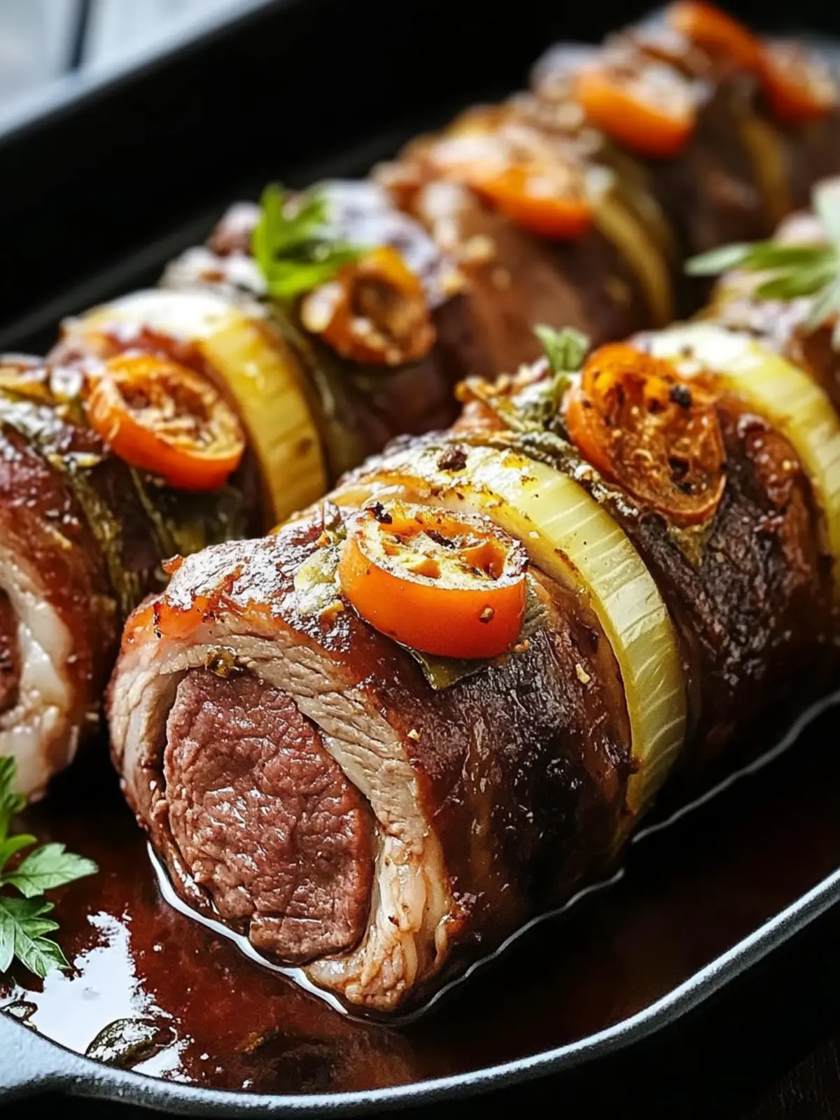 Tender beef roulades prepared in the oven