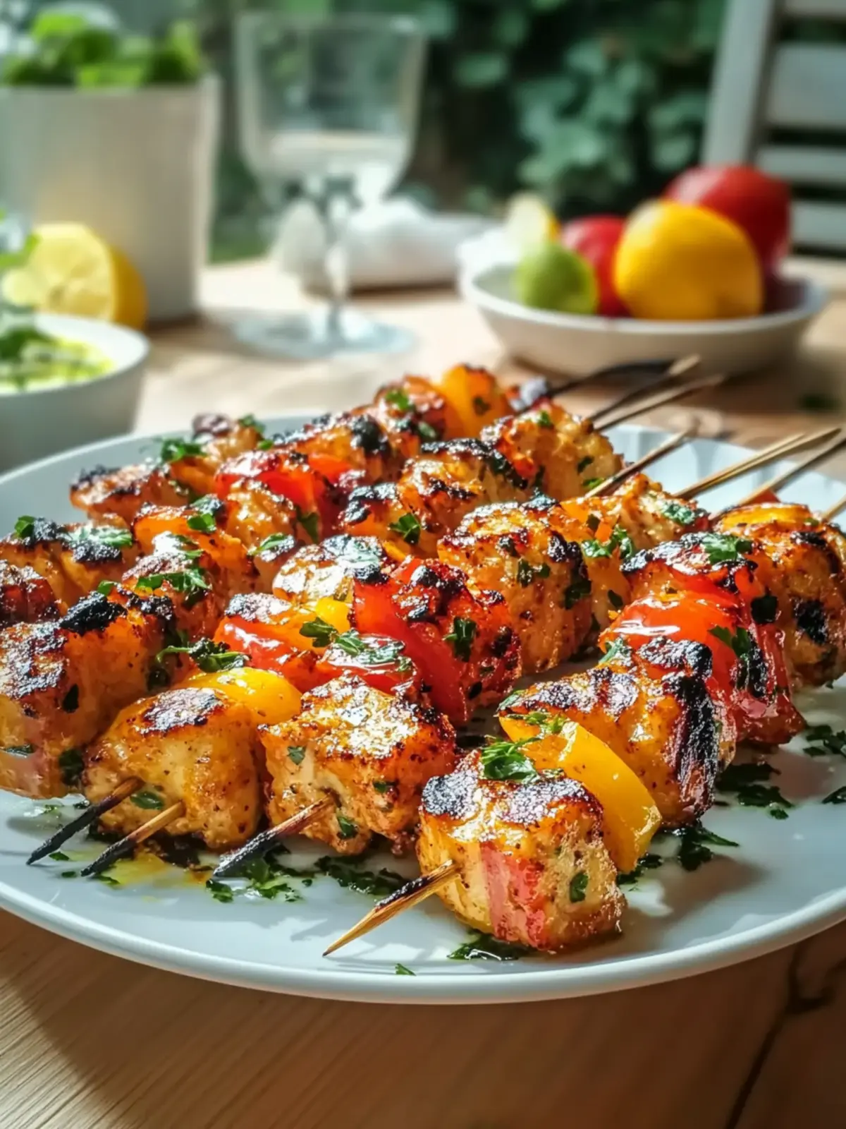 Gegrillte Hähnchenspieße mit Gartenkräuter-Honigmarinade
