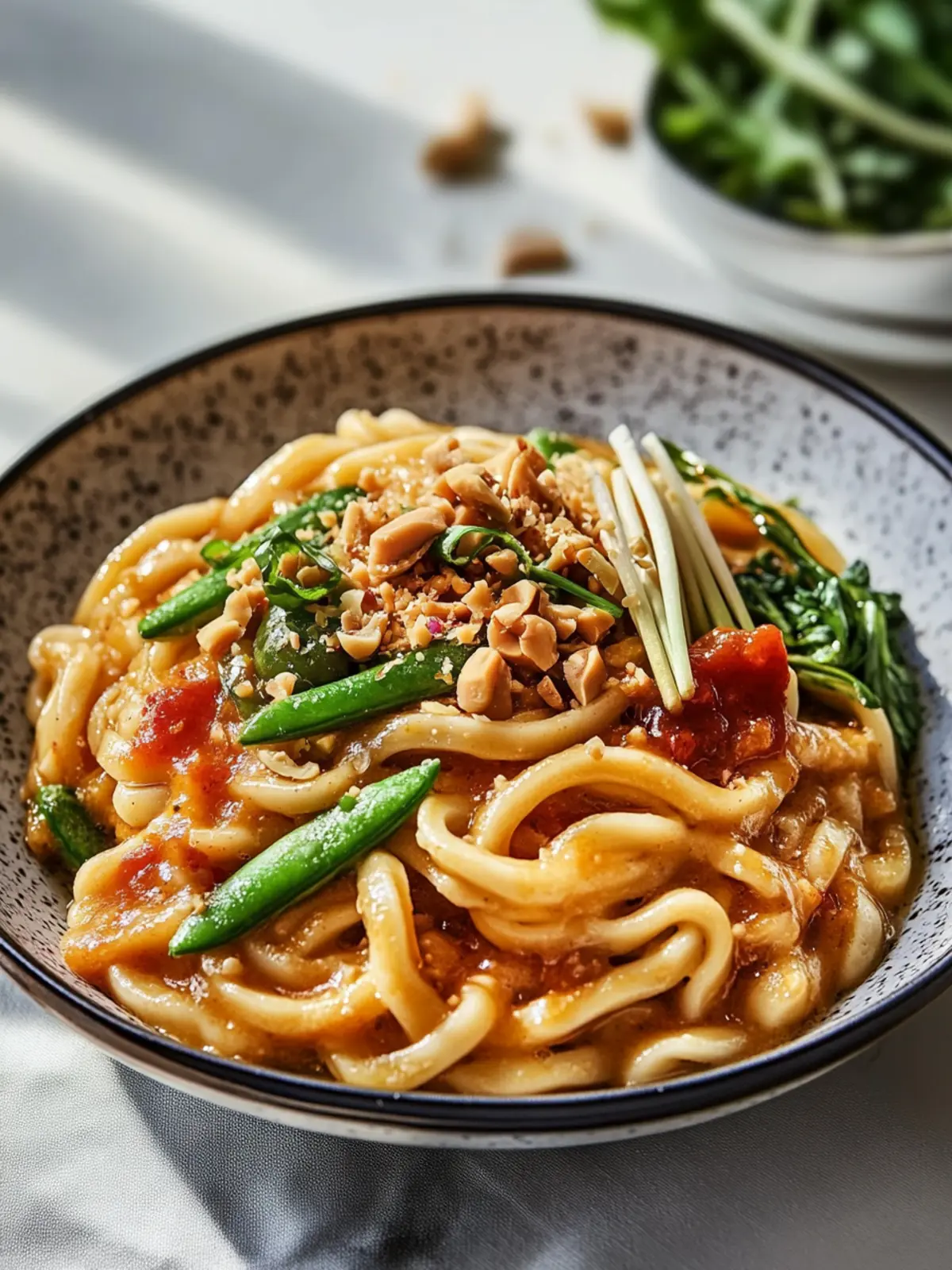 Mini Udon Nudeln mit Erdnusssauce und Gemüse