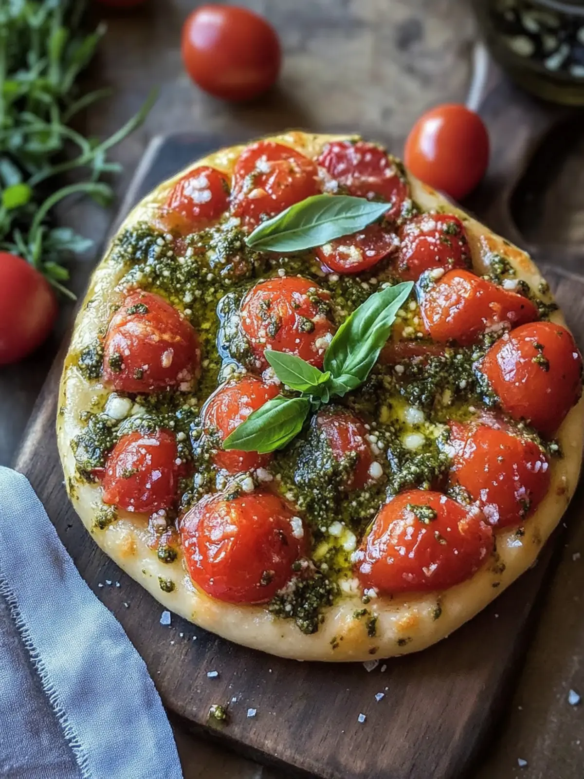 Die beste Focaccia mit Pesto und Tomaten